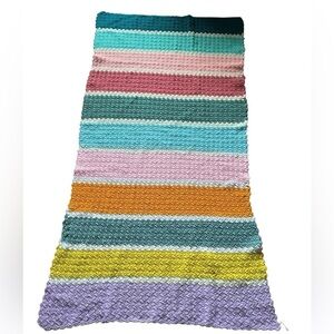 Crochet striped blanket‎ throw long vintage warm knit